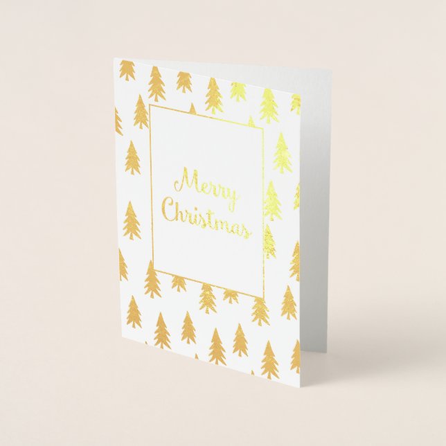 Golden Fir Trees Elegant Foil Christmas Card (Front)