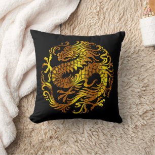 Golden Fire: A Dragon's Engraving Cushion
