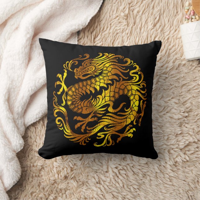 Golden Fire: A Dragon's Engraving Cushion (Blanket)