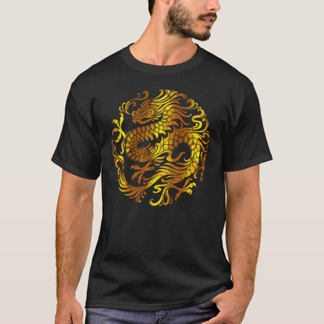 Golden Fire: A Dragon's Engraving T-Shirt (Front)