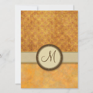 Golden Fire Coin Pattern with Monogram Invitation
