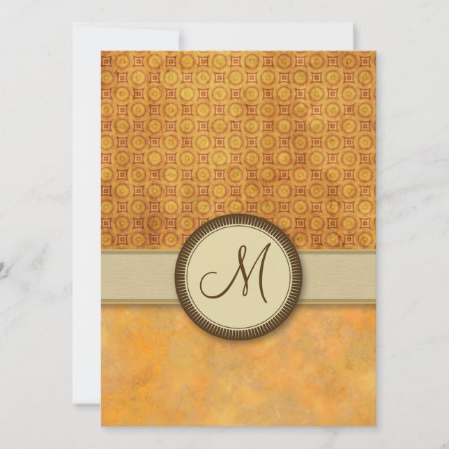 Golden Fire Coin Pattern with Monogram Invitation (Front)