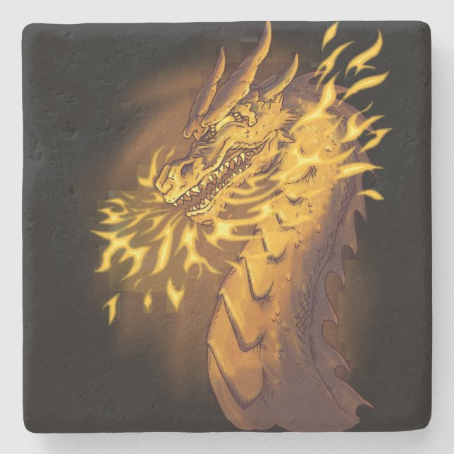 Golden Fire Dragon Stone Coaster (Front)