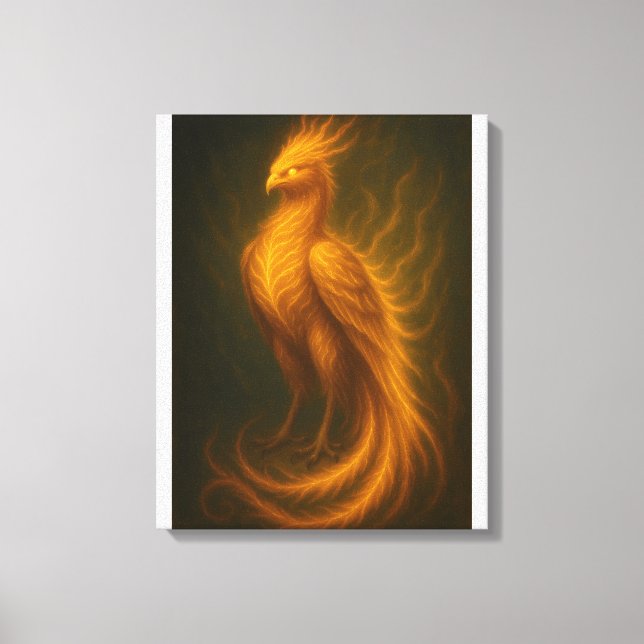 Golden Fire Phoenix – High-End Fantasy Art Paintin Canvas Print (Front)