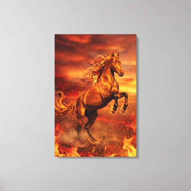 Golden Fire Stallion – Powerful Fantasy Canvas Print (Front)