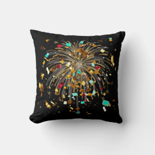 Golden Fireworks & Confetti Celebration Cushion