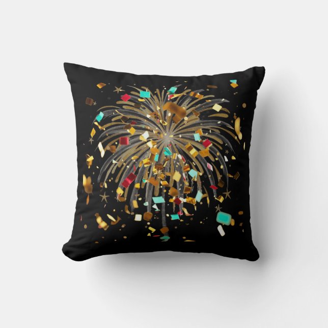 Golden Fireworks & Confetti Celebration Cushion (Front)