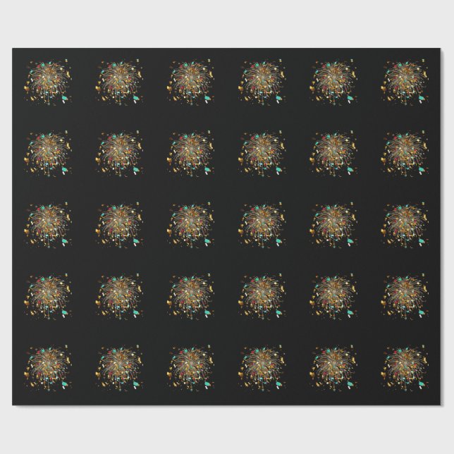 Golden Fireworks & Confetti Celebration Wrapping Paper (Flat)