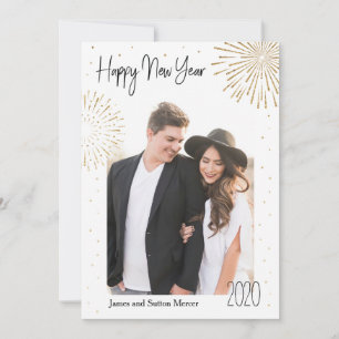Golden Fireworks New Year Holiday Card
