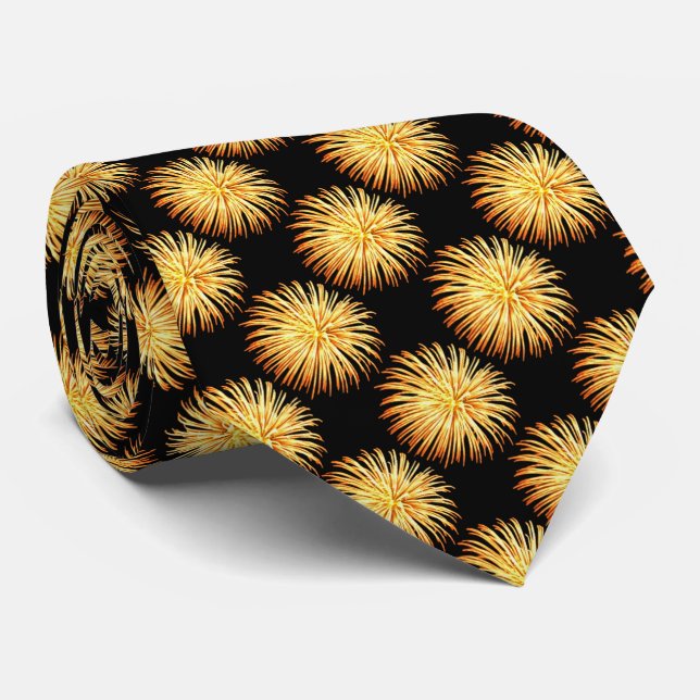 Golden fireworks pattern party tie mens (Rolled)