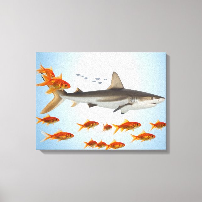Golden Fish and Shark Canvas Print (Front)