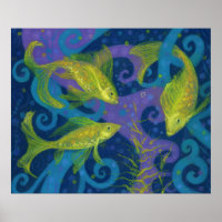 Golden Fish, Blue & Yellow, Underwater Art