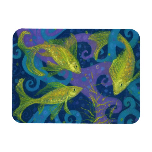 Golden Fish Fishes Underwater Animal Art Painting  Magnet (Horizontal)