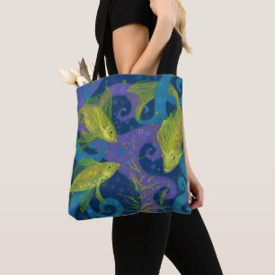 Golden Fish Fishes Underwater Animal Art Painting Tote Bag