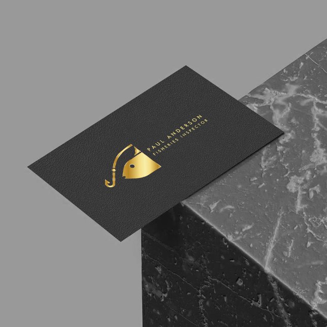 Golden Fish Hook Logo Fisheries Inspector Monogram Business Card (Creator Uploaded)