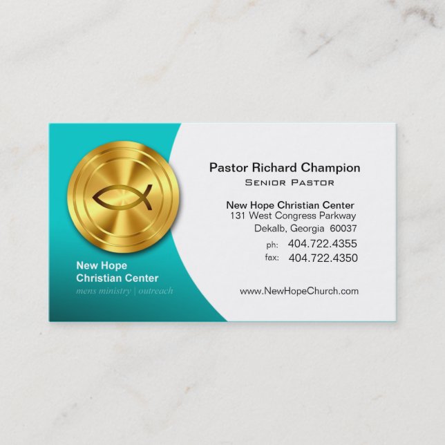 Golden Fish IXOYE Christian Symbol Minister/Pastor Business Card (Front)