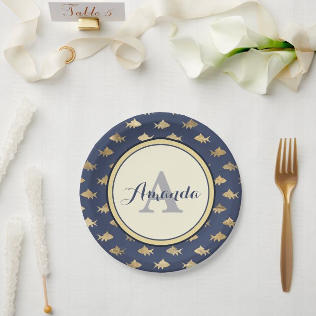Golden fish pattern custom paper plate (Wedding)