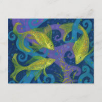 Golden Fish Underwater Art Pastel Painting
