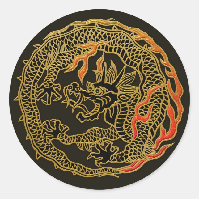 Golden Flame Dragon Emblem Classic Round Sticker (Front)