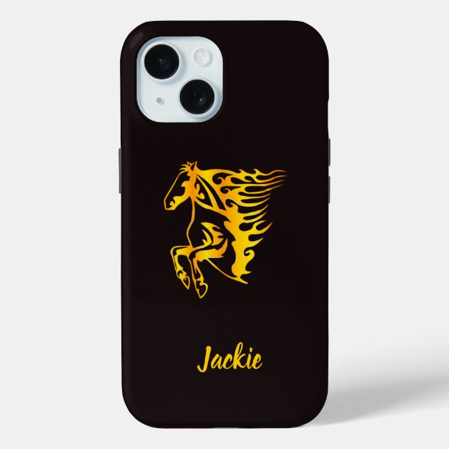 Golden flame horse with custom name  Case-Mate iPhone case (Back)