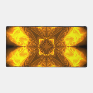 Golden Flame Kaleidoscope Fractal Art Desk Mat