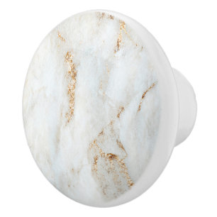 Golden Flecked Textured White Marble Ceramic Knob