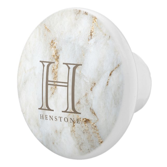 Golden Flecked White Marble Monogram Ceramic Knob (Right)