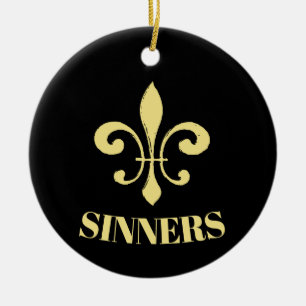 Golden Fleur De Lis, add, edit text Ceramic Tree Decoration