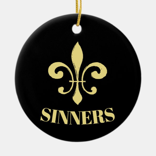 Golden Fleur De Lis, add, edit text Ceramic Tree Decoration (Front)