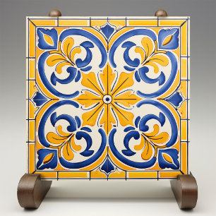 Golden Fleur-de-Lis Azulejo Print Tile
