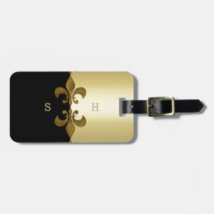 Golden Fleur-de-lis black golden custom monogram Luggage Tag