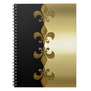 Golden Fleur-de-lis black golden custom monogram Spiral Notebook