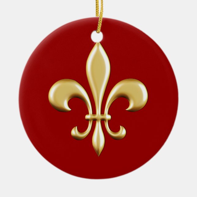 Golden Fleur De Lis Ceramic Tree Decoration (Front)