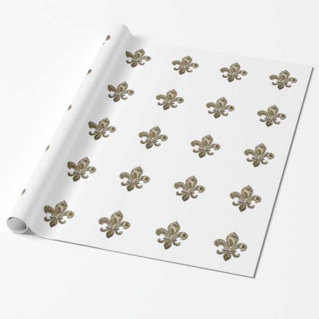 Golden Fleur de Lis Customisable Background Colour Wrapping Paper (Unrolled)