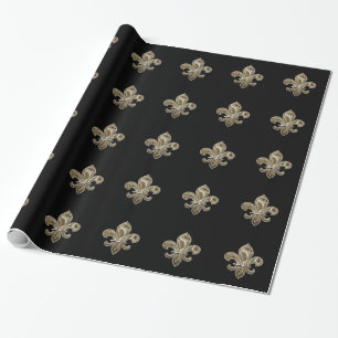 Golden Fleur de Lis Customisable Background Colour Wrapping Paper