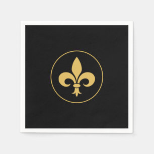 Golden Fleur-de-Lis on Black Napkin
