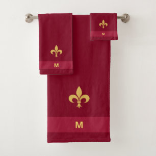 Golden Fleur-de-Lis on burgundy bath towel set