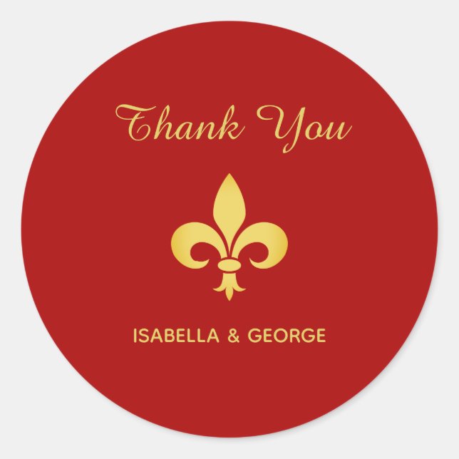 Golden Fleur de Lis on Crimson Red Classic Round Sticker (Front)