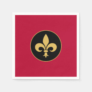 Golden Fleur-de-Lis on Crimson Red Napkin