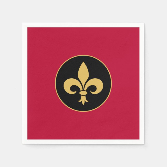 Golden Fleur-de-Lis  on Crimson Red Napkin (Front)