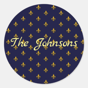 Golden Fleur de Lis on Navy Blue Classic Round Sticker