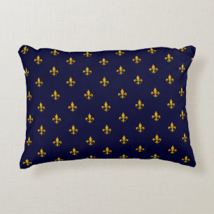 Golden Fleur de Lis on Navy Blue Decorative Cushion