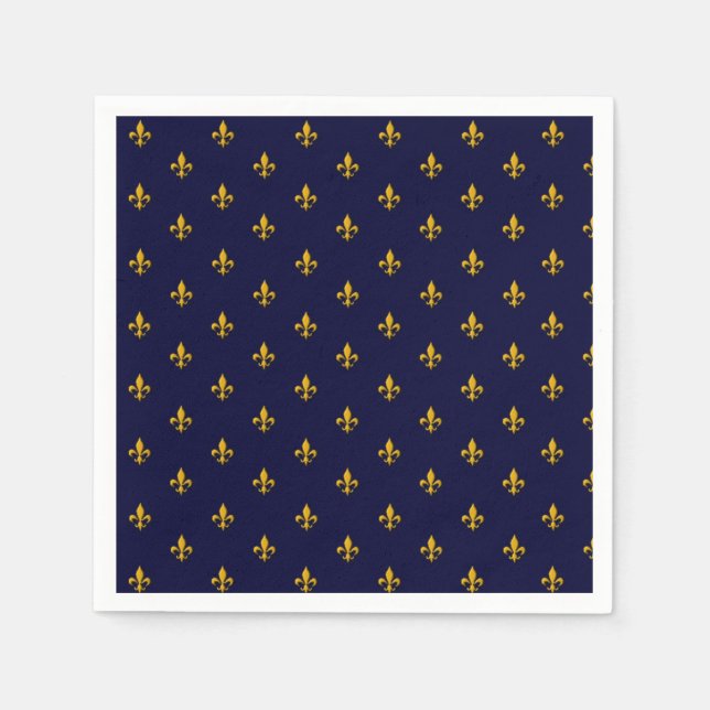Golden Fleur de Lis on Navy Blue Napkin (Front)