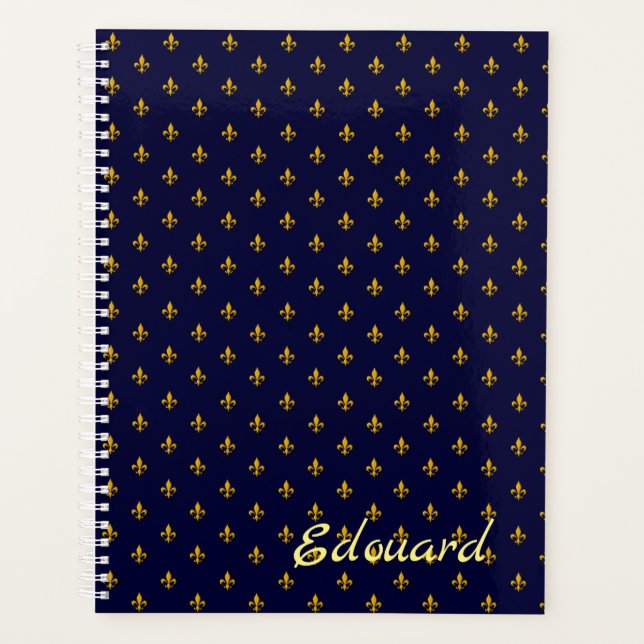 Golden Fleur de Lis on Navy Blue Planner (Front)