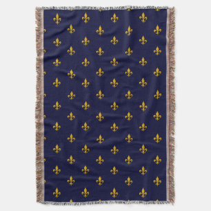 Golden Fleur de Lis on Navy Blue Throw Blanket