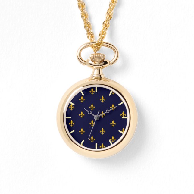 Golden Fleur de Lis on Navy Blue Watch (Front)