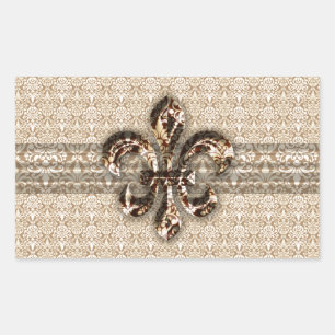Golden Fleur De Lis with Cream Damask Pattern Rectangular Sticker