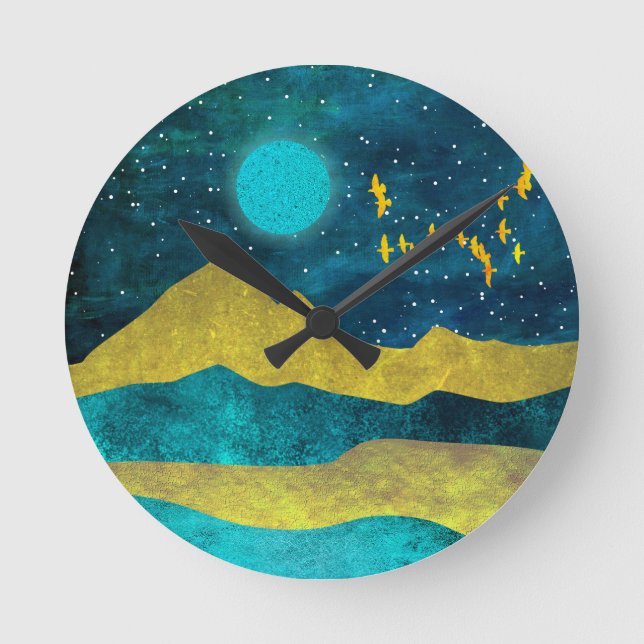 Golden Flock Round Clock (Front)