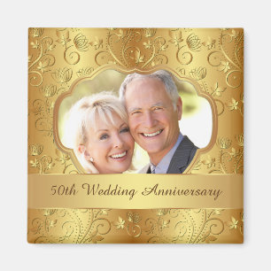 Golden floral 50th Wedding Anniversary Photo Magnet