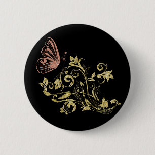 Golden floral 6 cm round badge